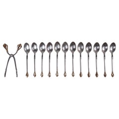 W & S Sorensen Golden Crown Demitasse Spoons & Sugar Nips