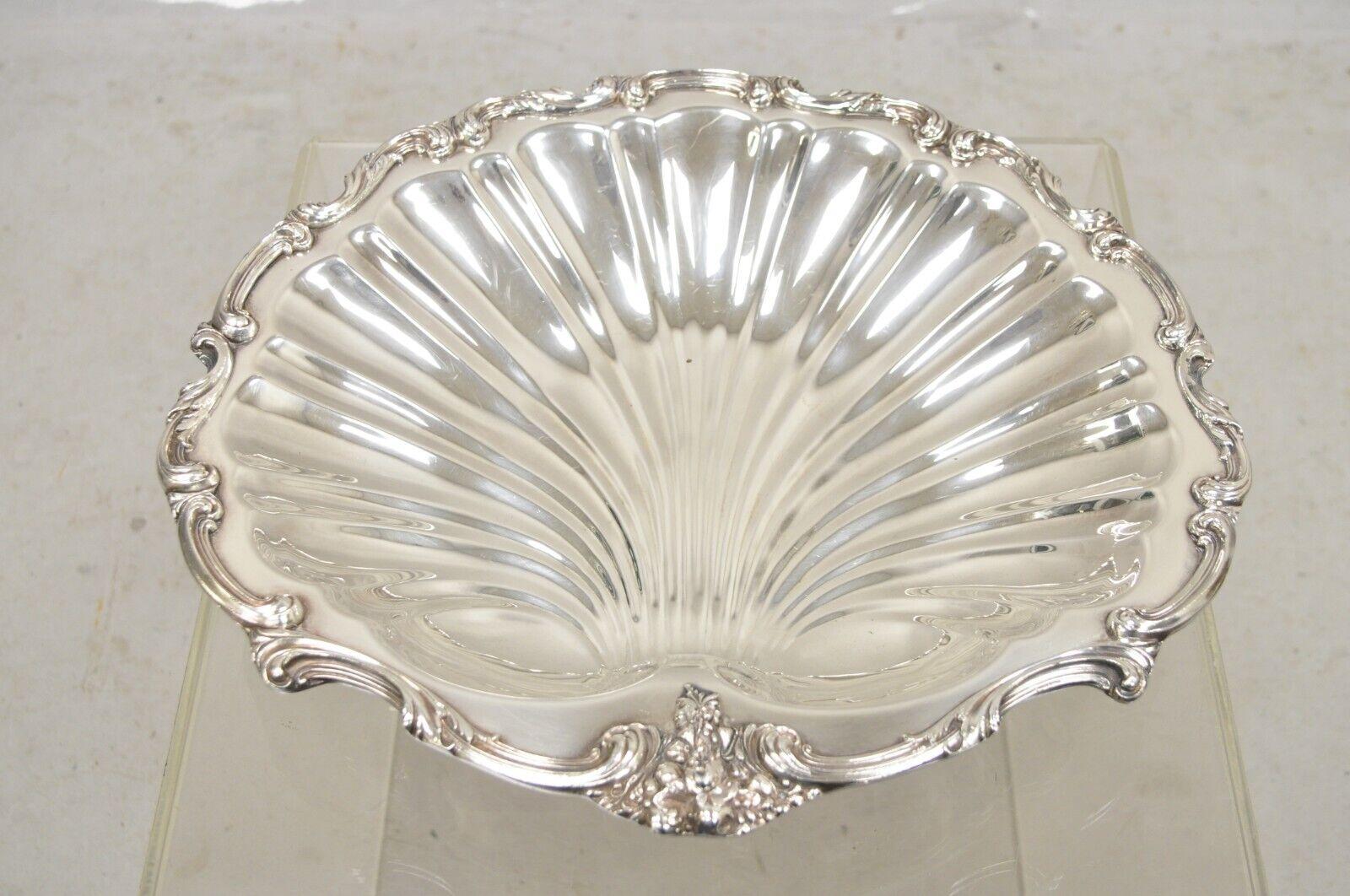 20th Century W & SB English Regency Style Silver Plated Large Scallop Clam Shell Serving Dish For Sale