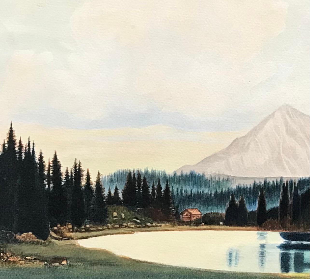 Bergsee von Schaufelberger - Öl auf Papier 24x36 cm (Beige), Landscape Painting, von W. Schaufelberger