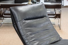 W. Schillig Daily Dreams Black Leather & Chrome Cantilever Chaise Lounge Chair