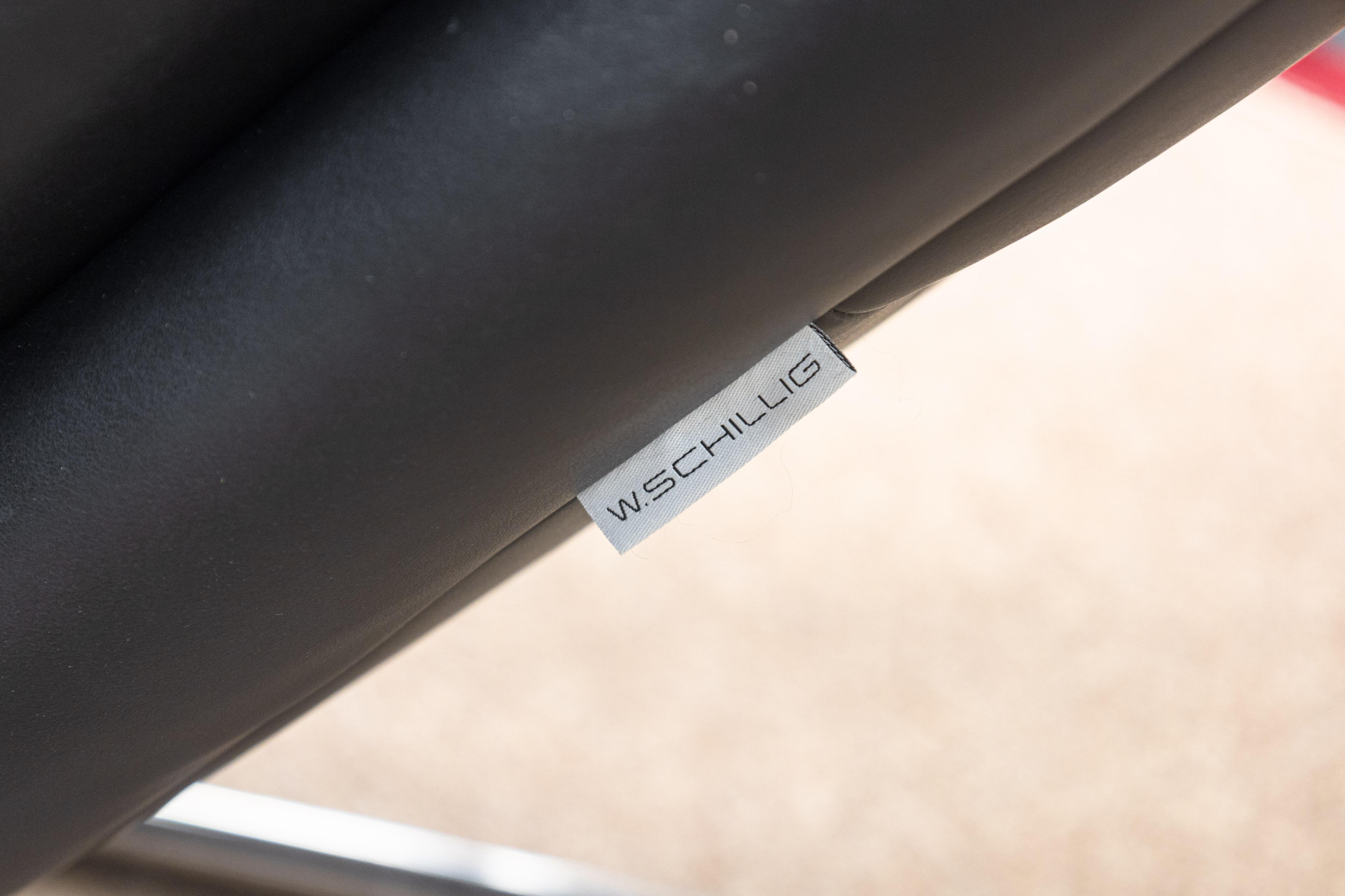 20th Century W. Schillig Daily Dreams Black Leather & Chrome Cantilever Chaise Lounge Chair For Sale