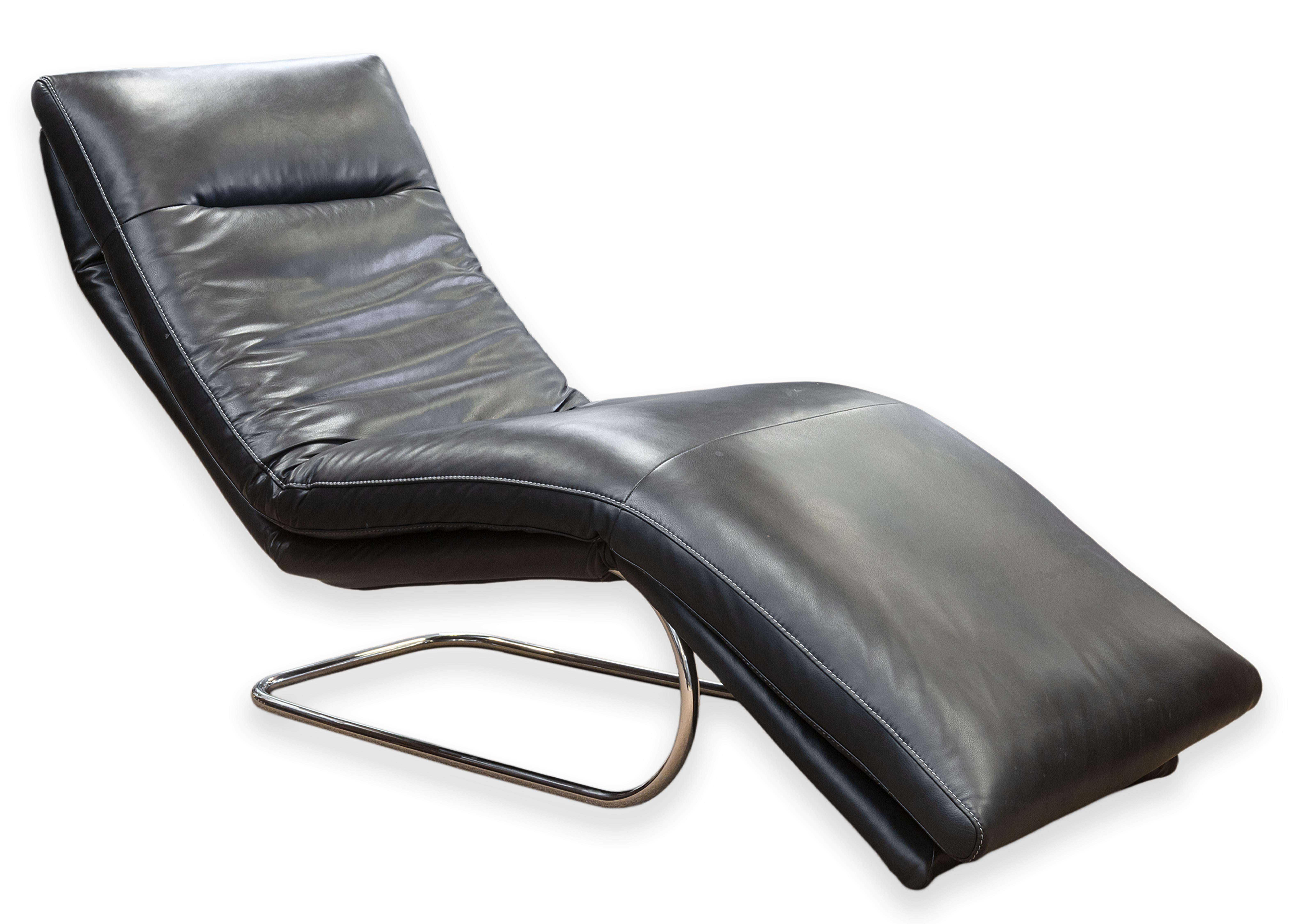 W. Schillig Daily Dreams Black Leather & Chrome Cantilever Chaise Lounge Chair For Sale 1