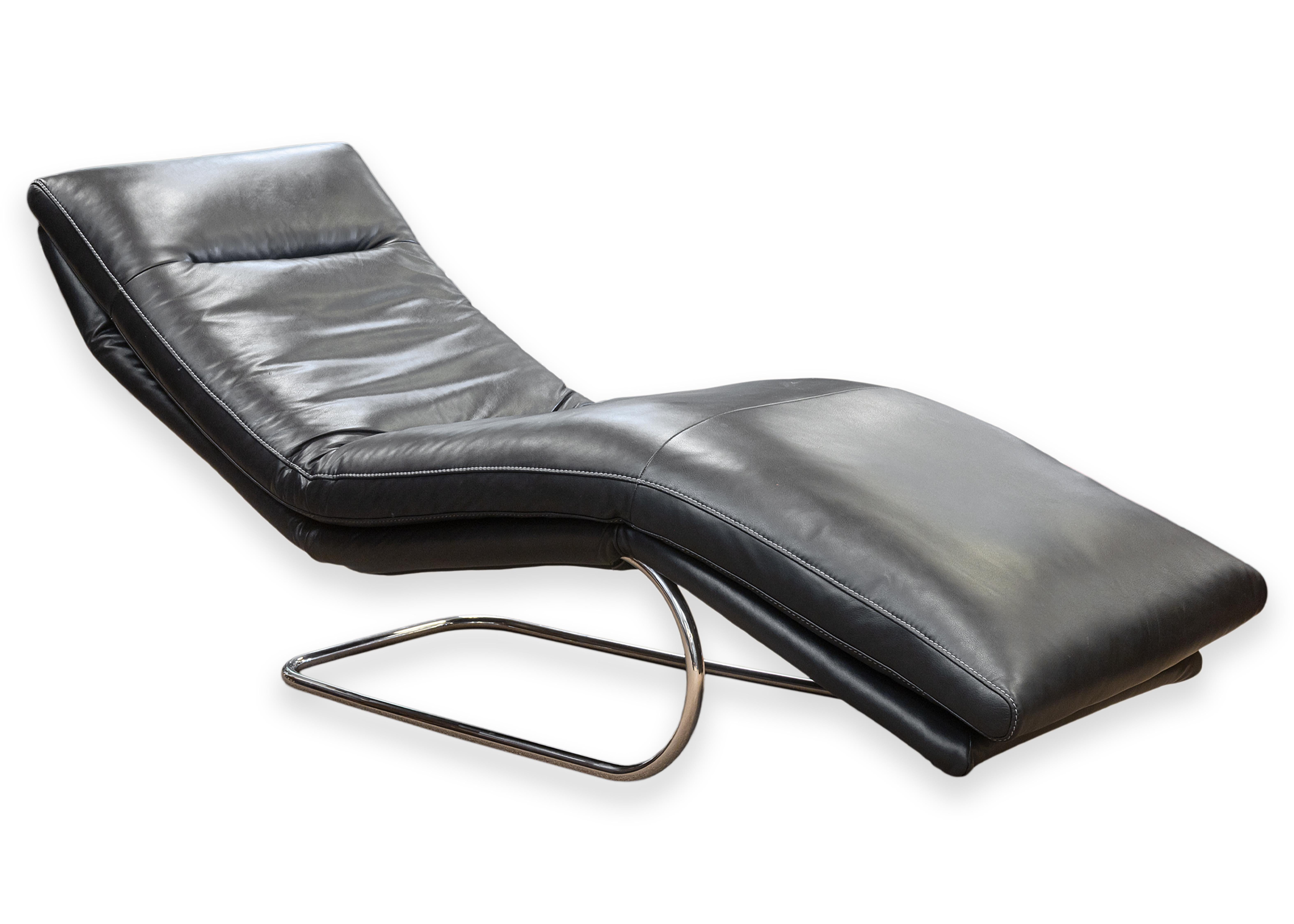 W. Schillig Daily Dreams Black Leather & Chrome Cantilever Chaise Lounge Chair For Sale 2