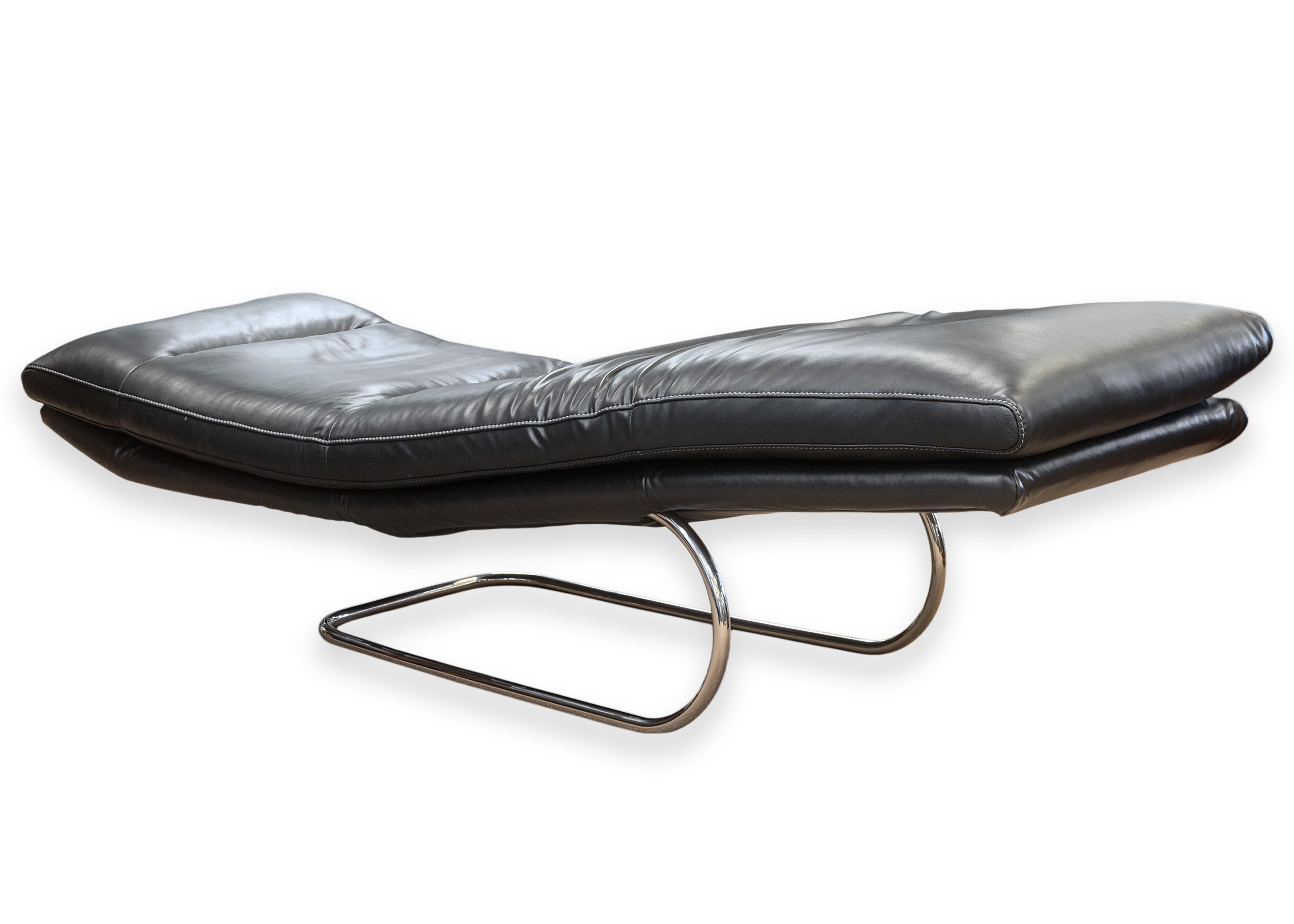 W. Schillig Daily Dreams Black Leather & Chrome Cantilever Chaise Lounge Chair For Sale 3