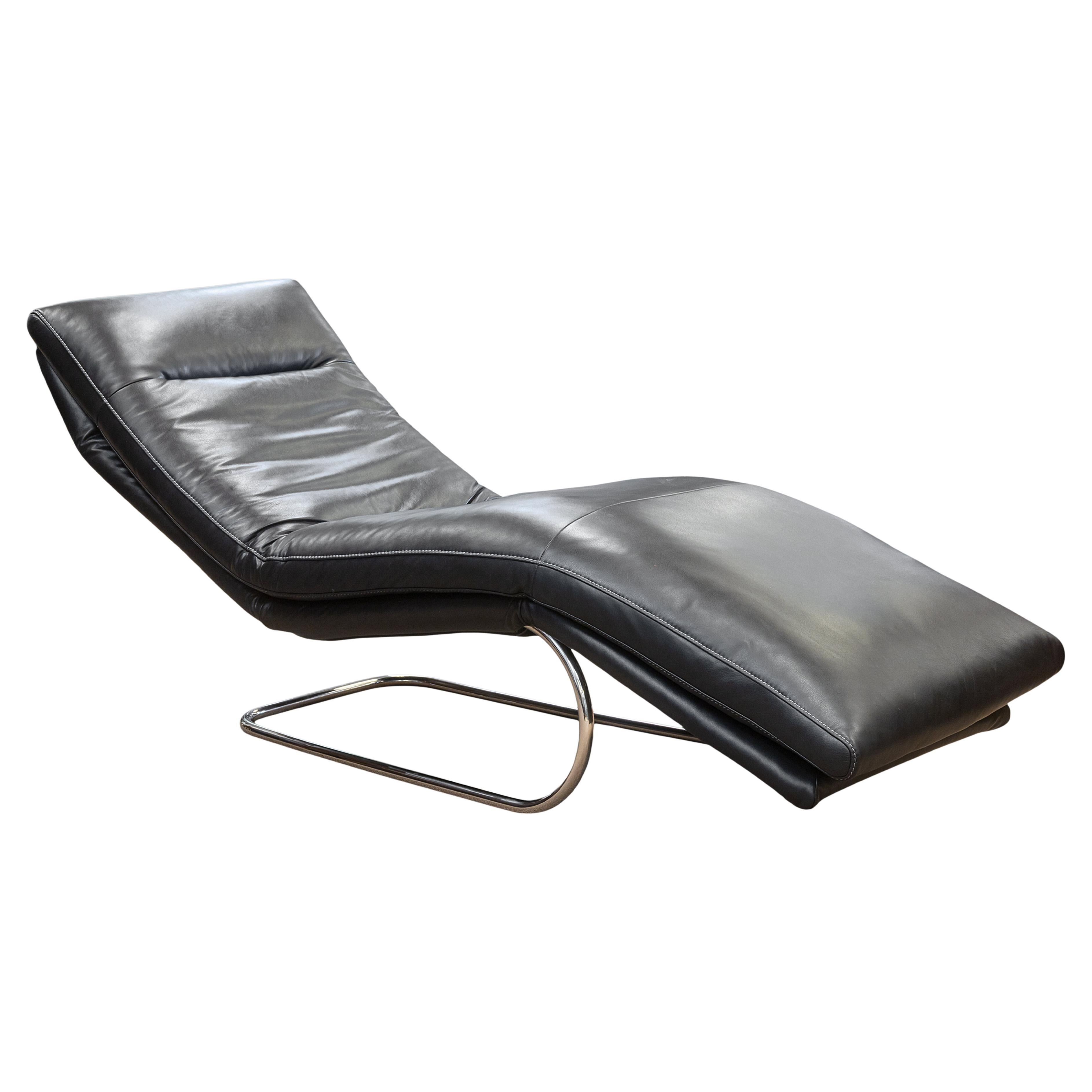 W. Schillig Daily Dreams Black Leather 
Chrome Cantilever Chaise Lounge Chair