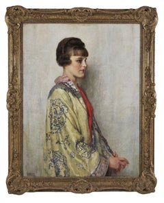 Portrait of a Woman in a Silk Kimono, 20th century painting by British artist