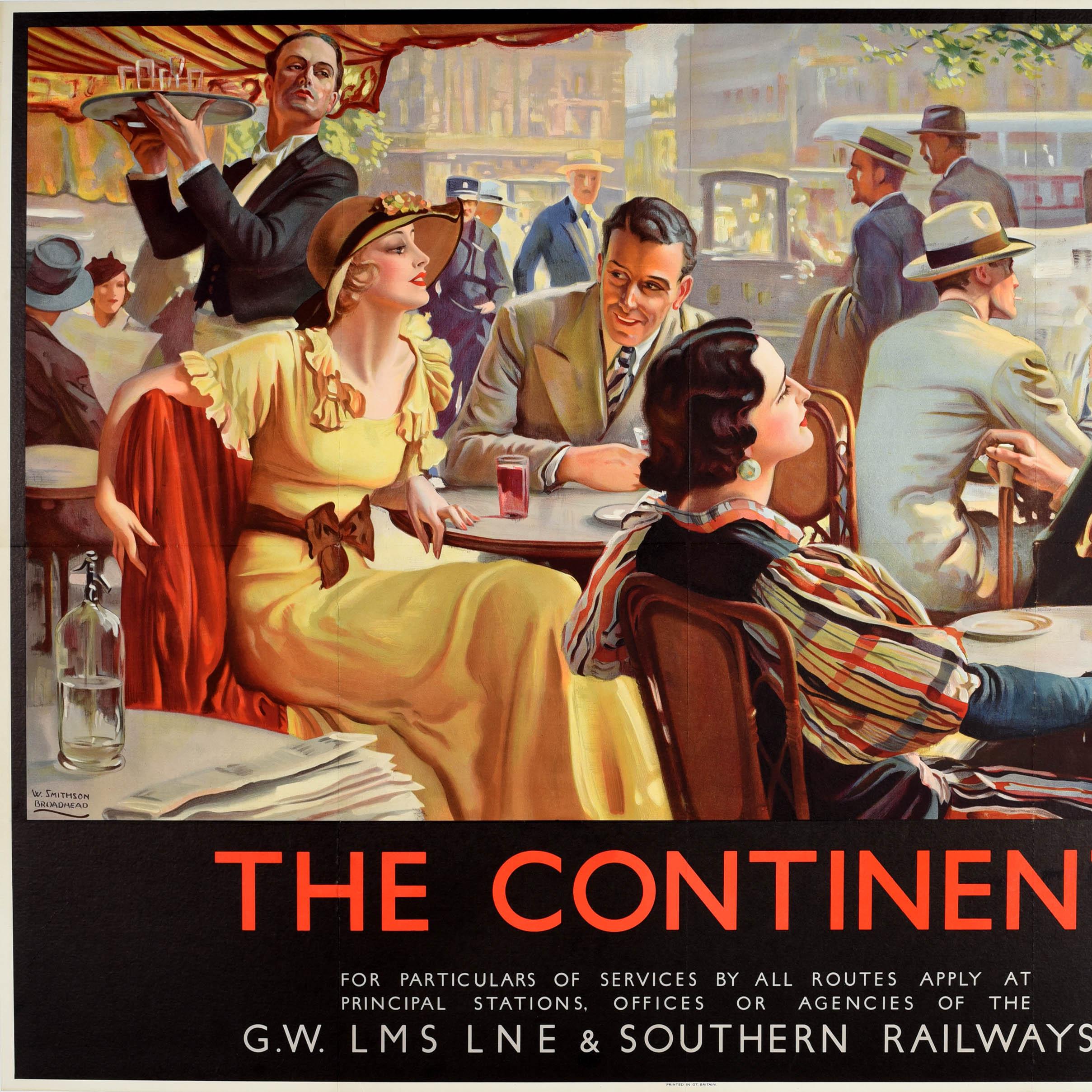 Original Vintage Travel Poster The Continent LMS Southern Railways Art Deco GWR - Brown Print by W. Smithson Broadhead