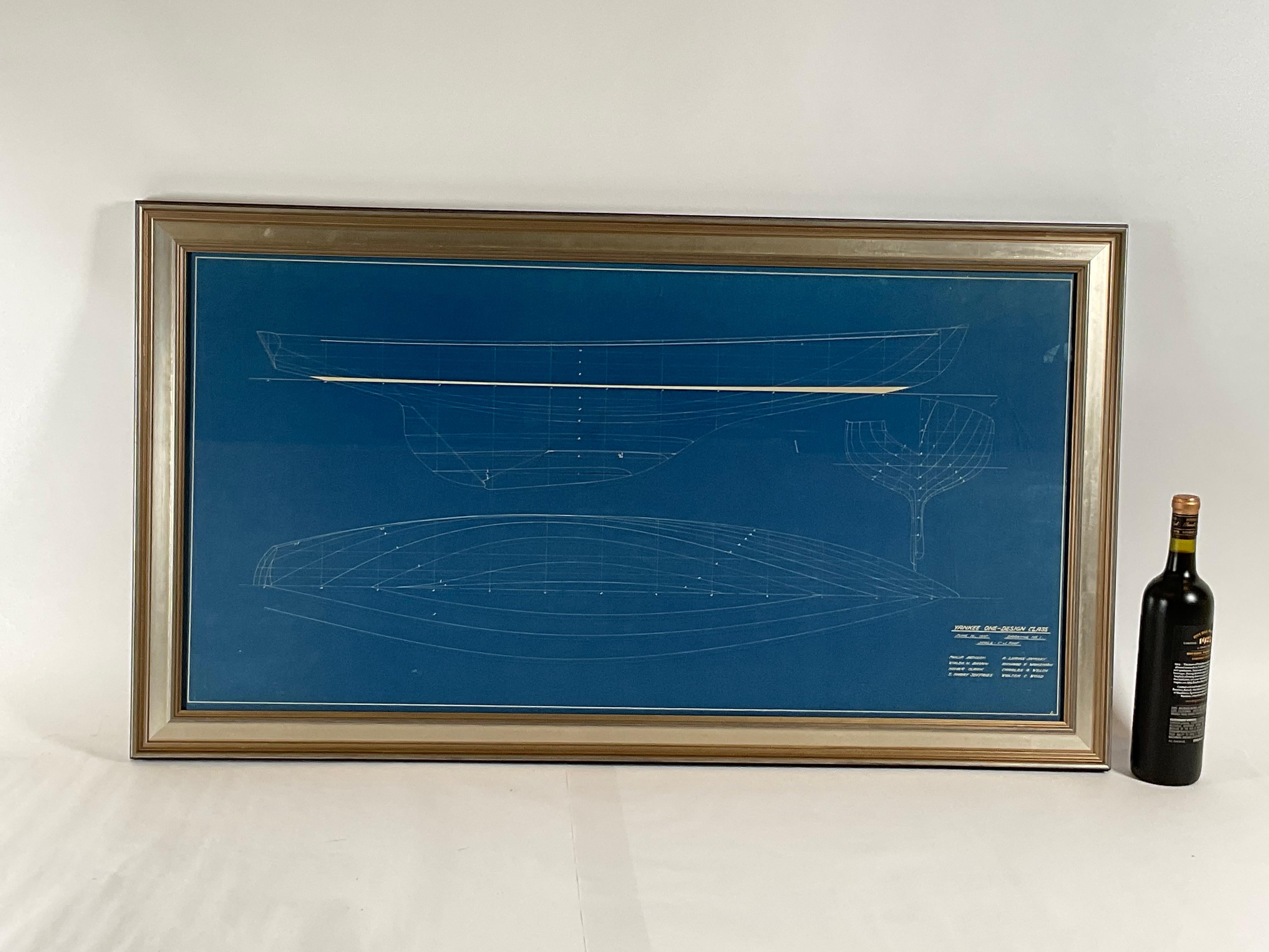 Yacht blueprint by W. Starling Burgess of the famous Yankee one design class sloop. Legend reads Yankee one design class, June 16, 1937, drawing number one, scale one inch equals one foot. This is an extremely rare set of blueprints from the table