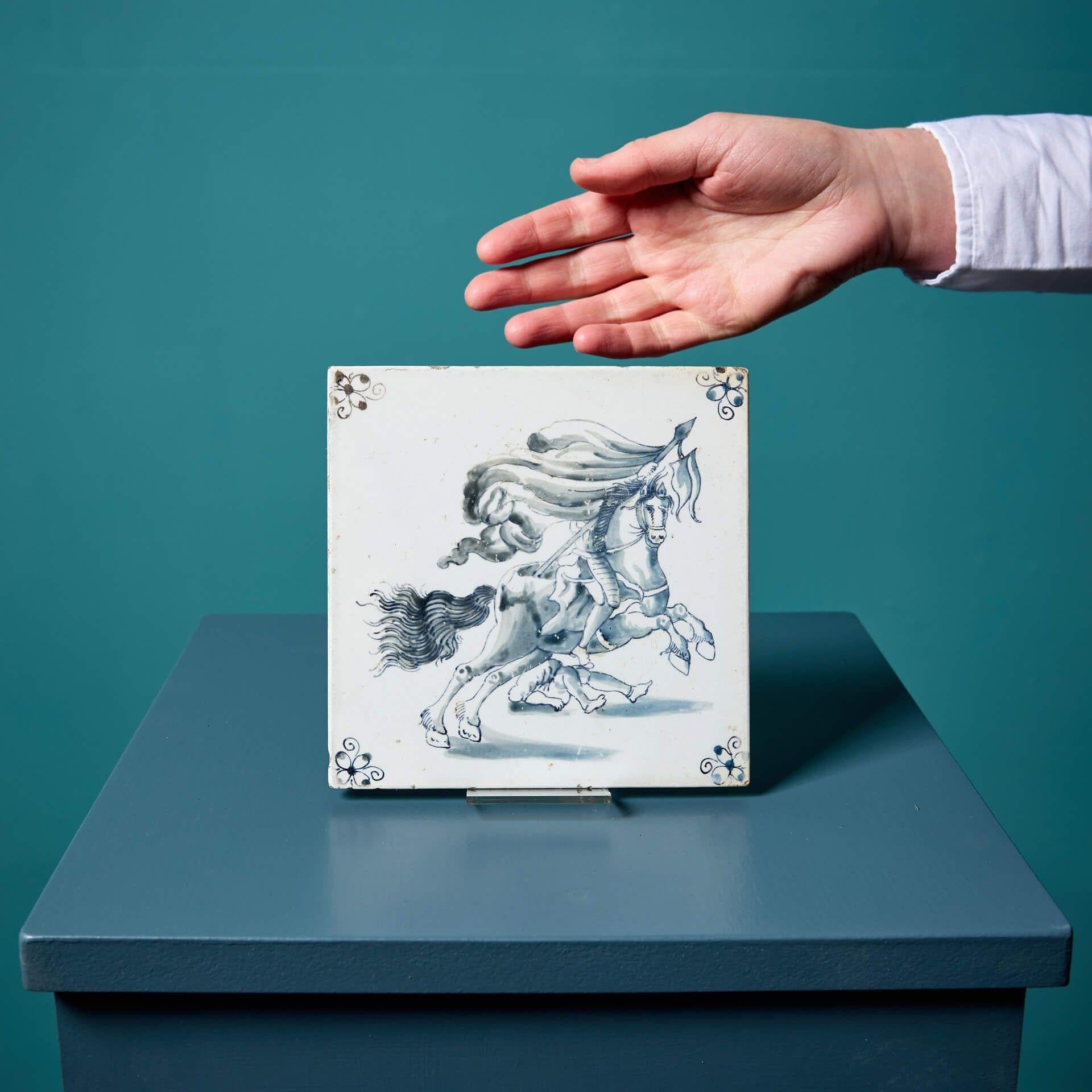 Georgian W. T. Copeland 6-Inch Glazed Delft Tile For Sale
