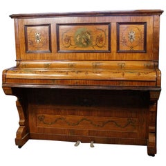 W T Payne Hand Painted Upright Piano with a Satinwood Case