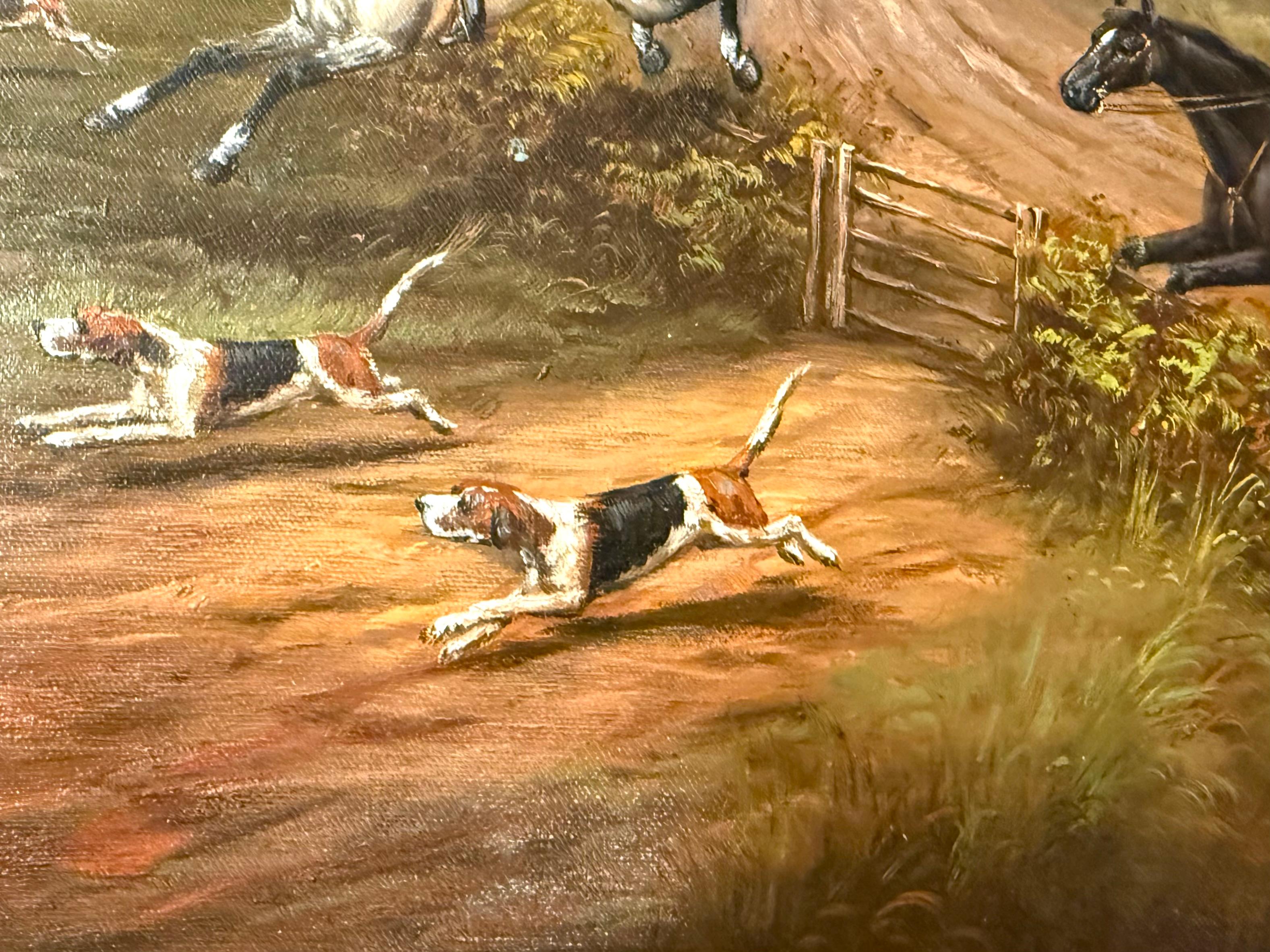 Britische Schuljagd-Szene im traditionellen Stil, 20. (Braun), Animal Painting, von W. Thomas