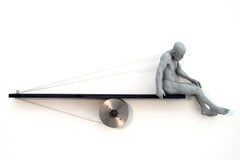 Tethered 1/9 - poised, male, nude, figure, mixed media, wall sculpture