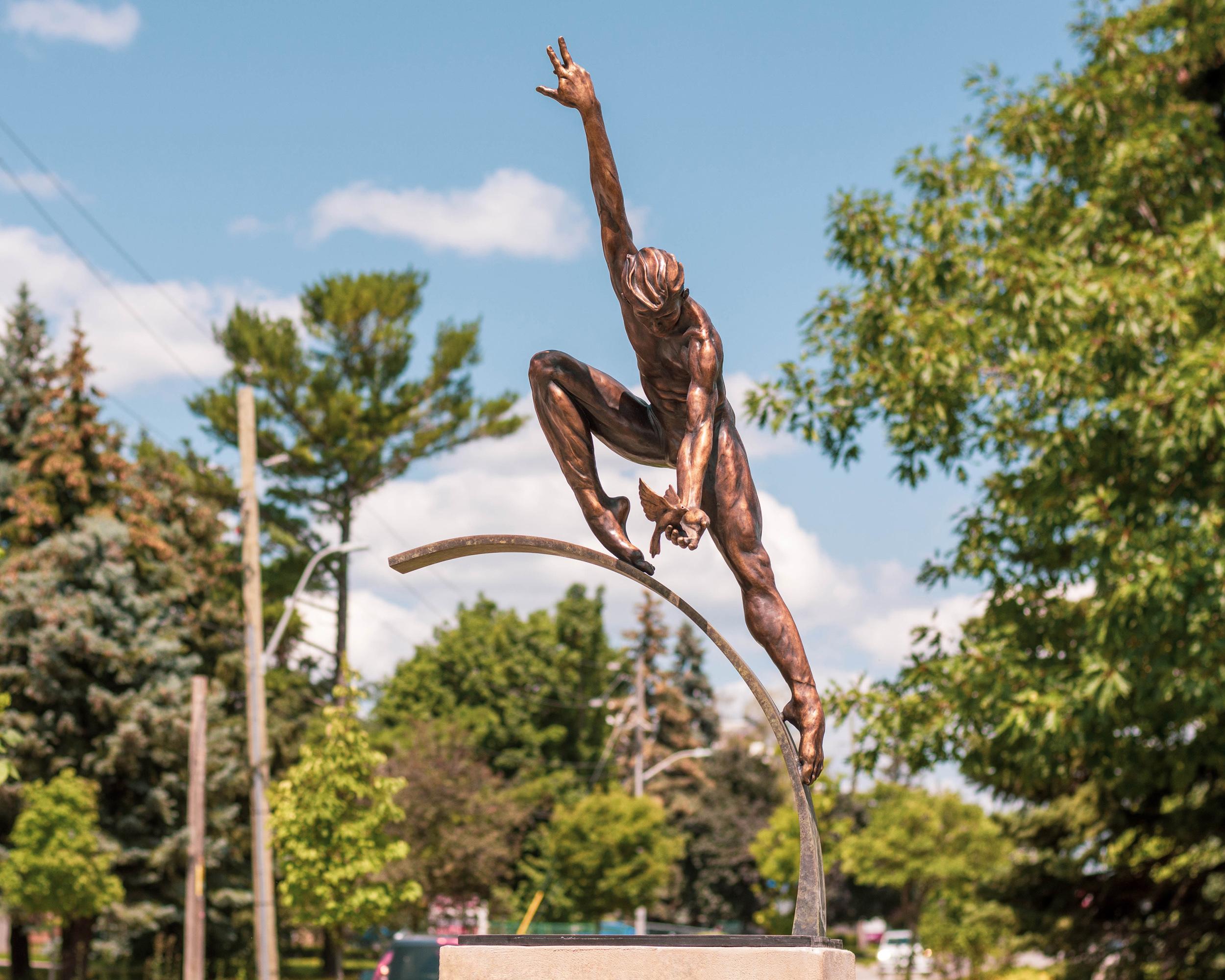 The Messenger 2/5 - male dancer, contemporary, bronze outdoor sculpture For Sale 1