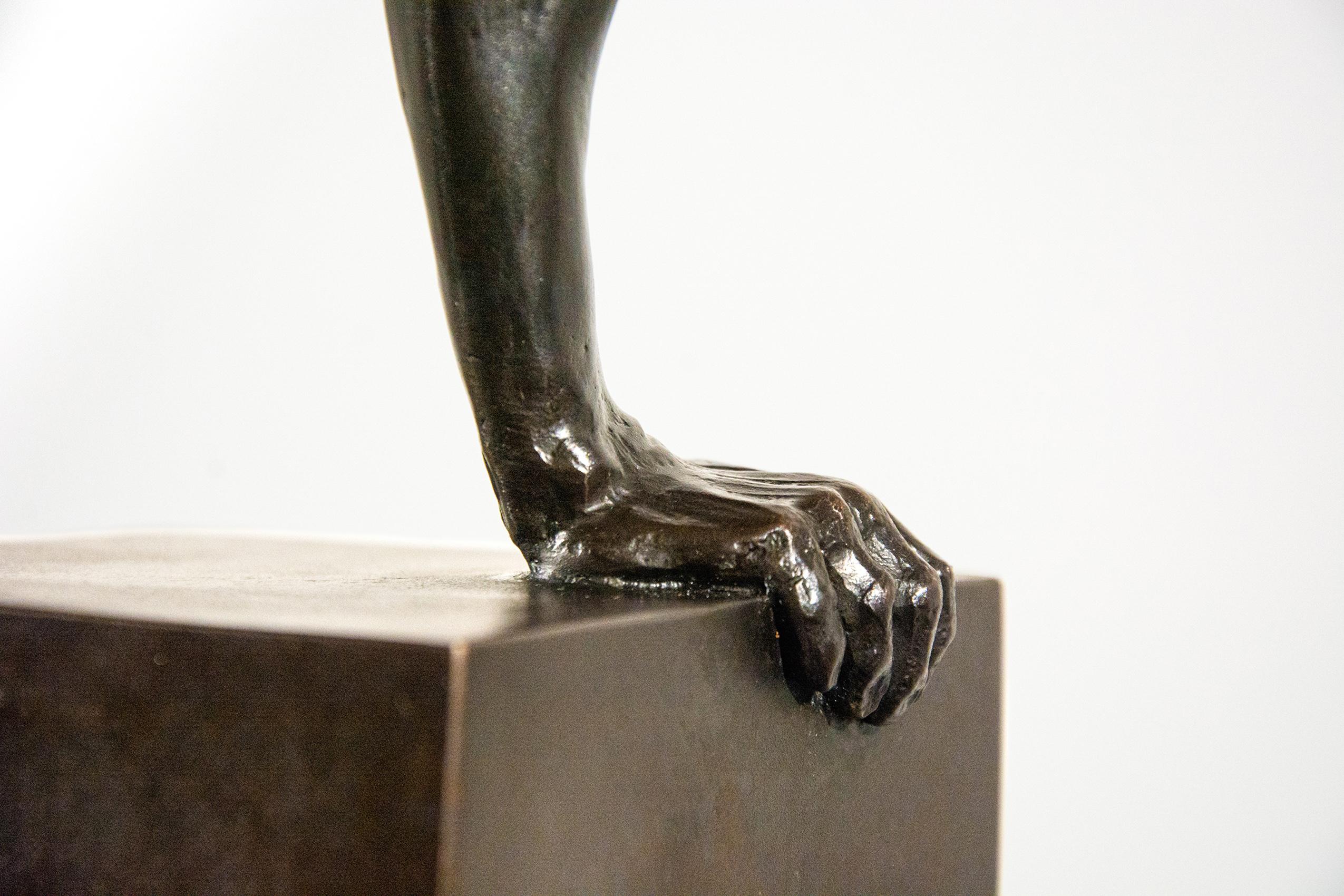 At once expressive, and elegant, William Hung creates dynamic sculptures that explore the human condition. With this intimate piece, cast in a rich bronze, an athlete balances on one hand, his nude, fit body appearing to be suspended in mid-air. The
