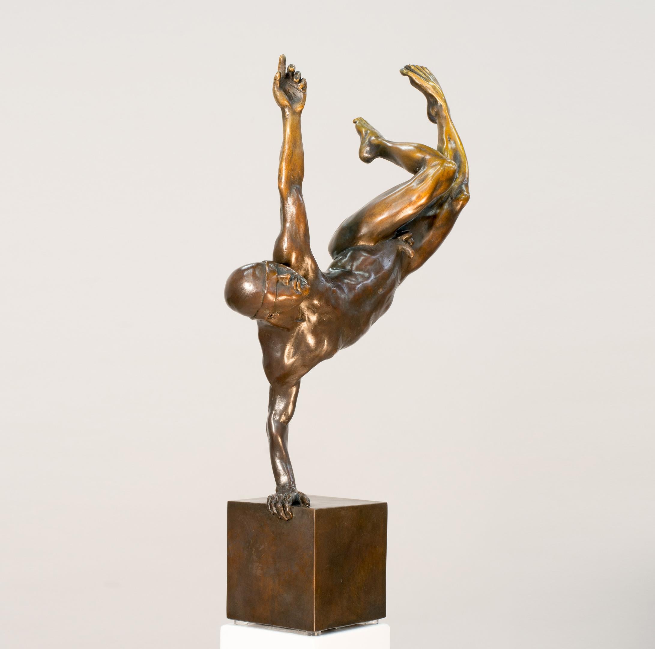 Yearning 2/9 - male, nude, figurative, statuette, bronze sculpture - Sculpture by W.W. Hung