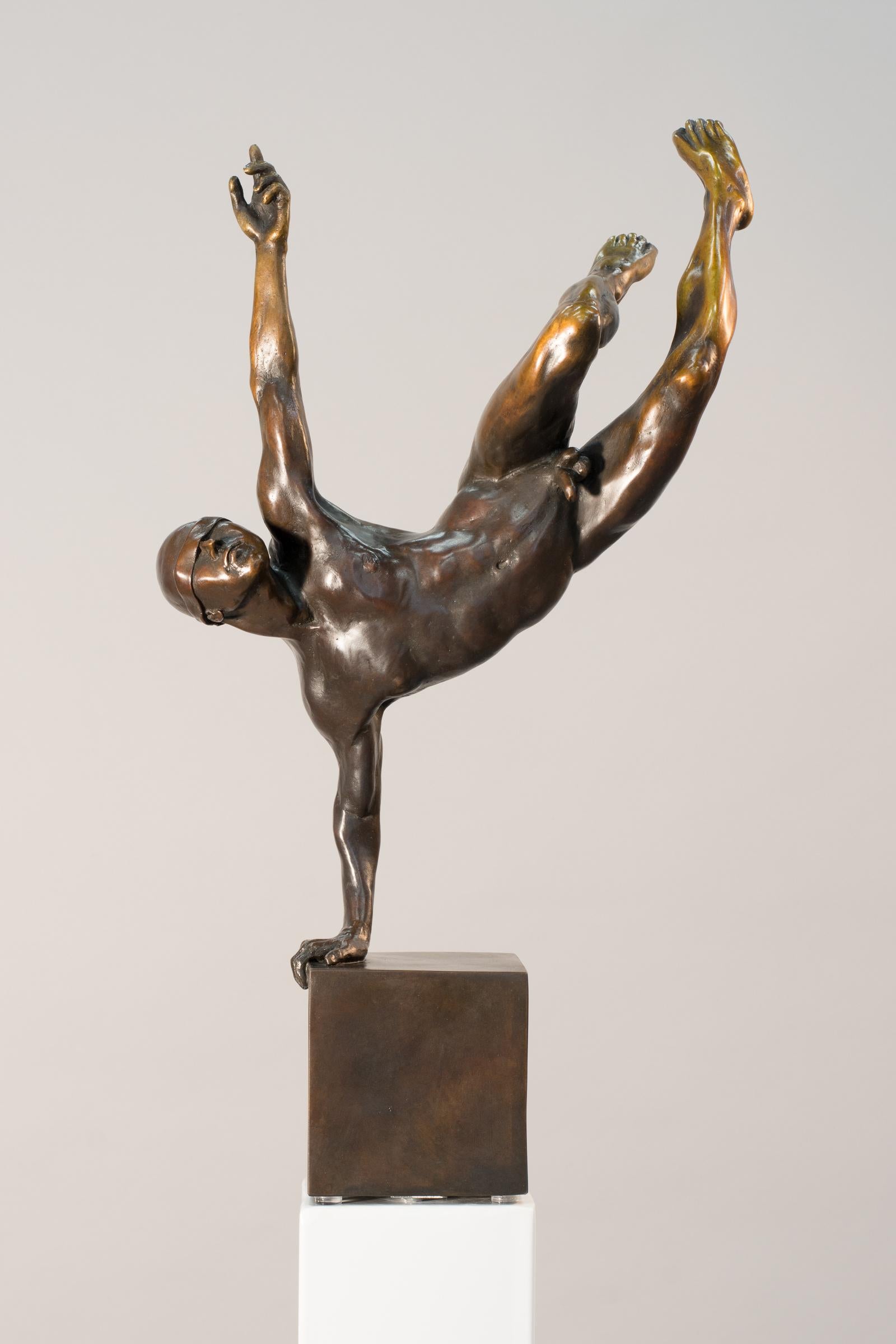 W.W. Hung Figurative Sculpture - Yearning 2/9 - male, nude, figurative, statuette, bronze sculpture