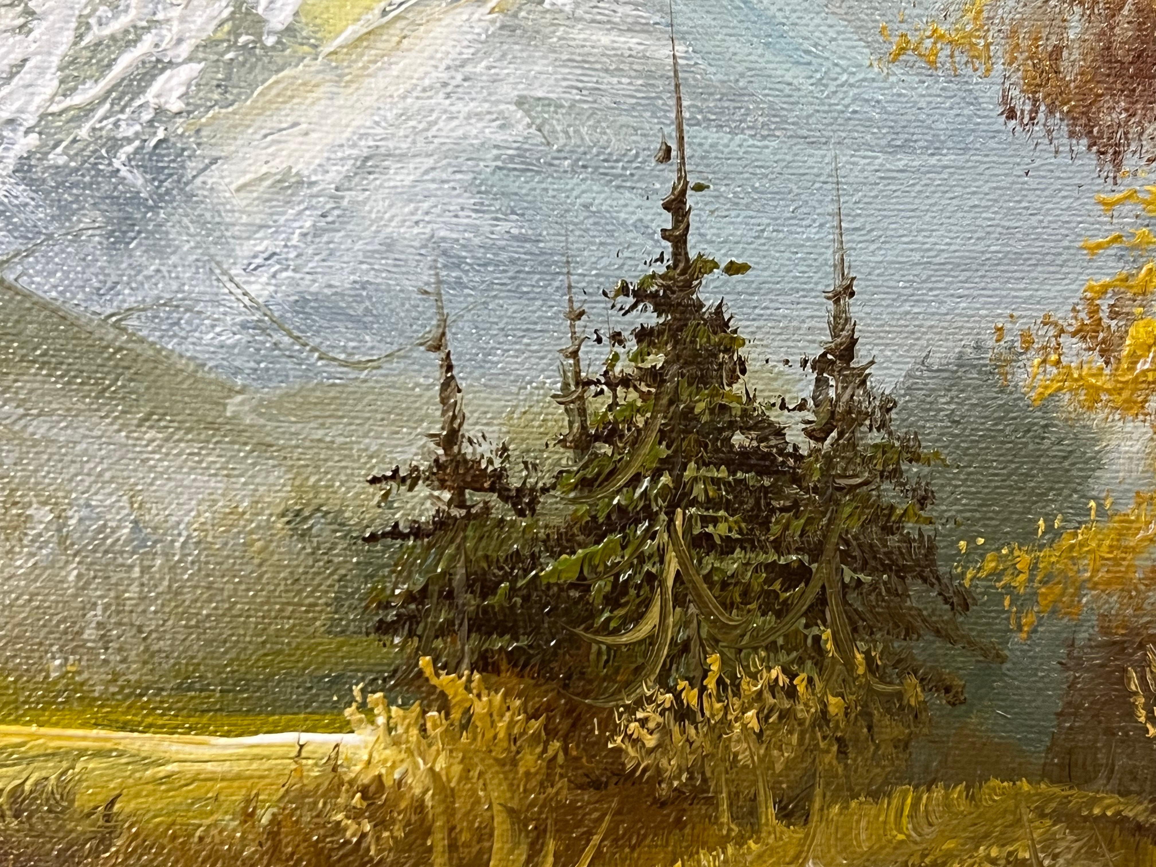 Oil Painting of Mountain and Forest Landscape by 20th Century Artist For Sale 7