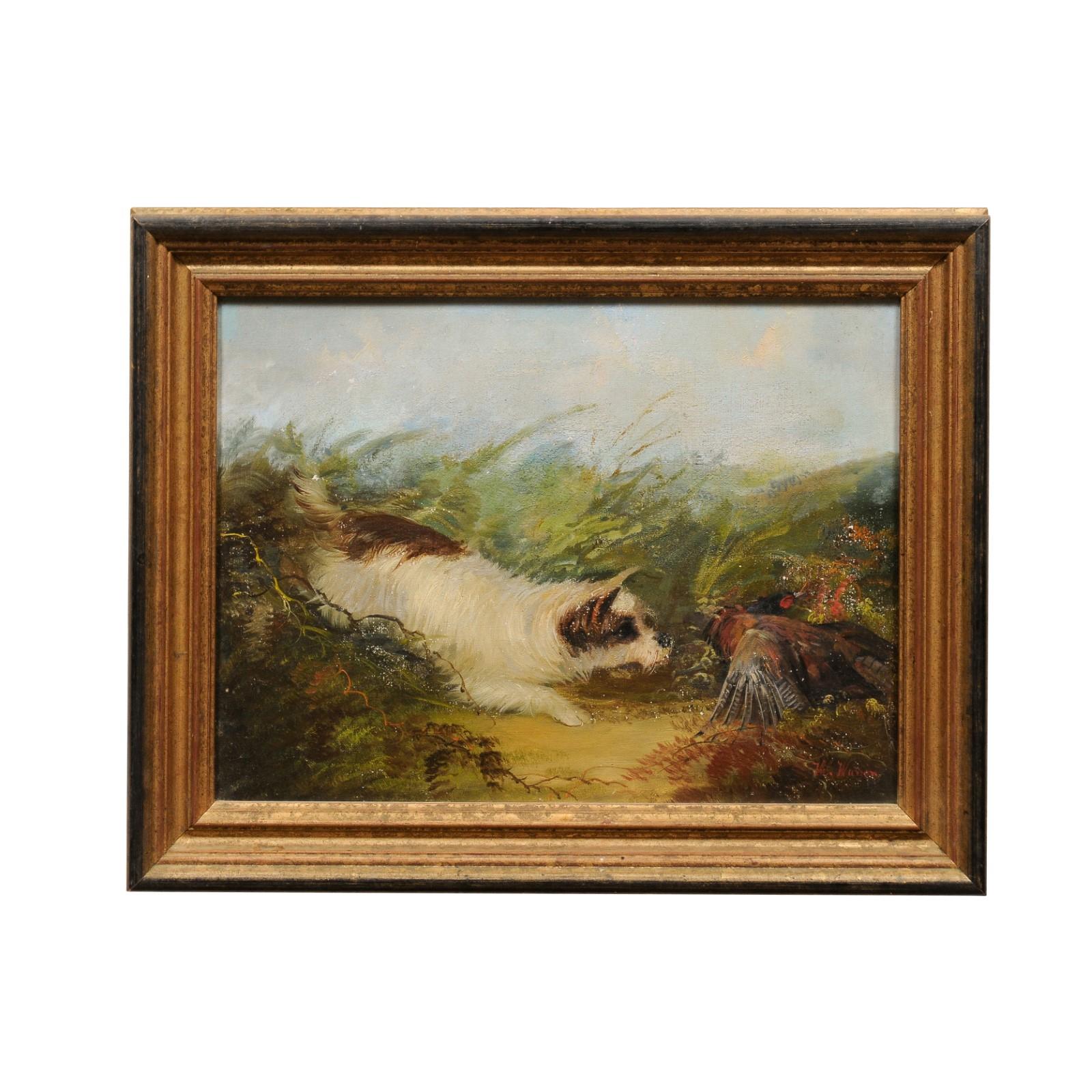 W. Warren (1832-1912) Bird Hunting Oil on Canvas in Giltwood Frame , Signed Lower Right