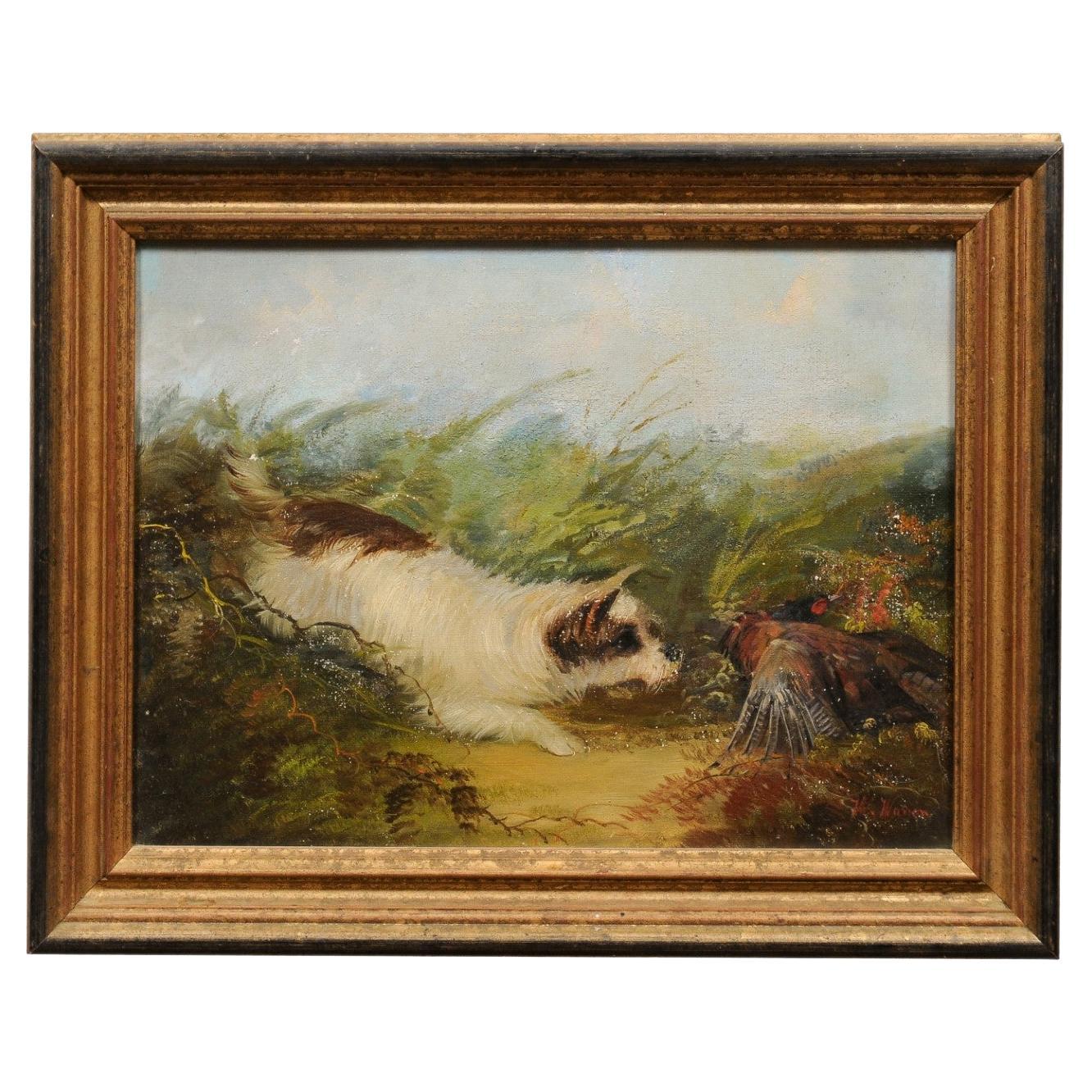 W. Warren (1832-1912) Bird Hunting Oil on Canvas in Giltwood Frame For Sale