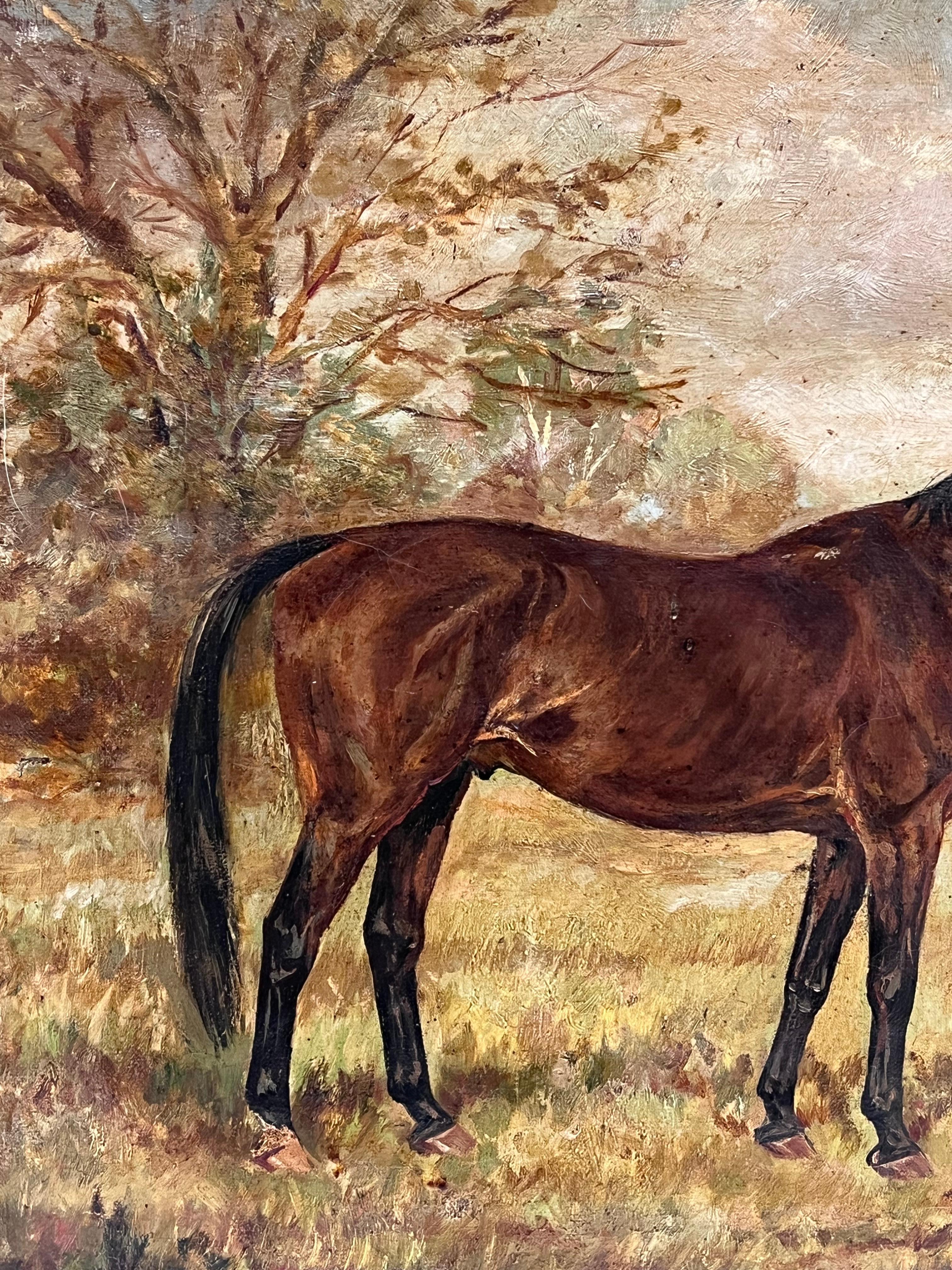 Antigua Pintura al Óleo de Arte Deportivo Inglés Retrato Ecuestre de Caballo en el Campo - Painting de W. Wasdell Trickett (British, late 19th/early 20th Century)