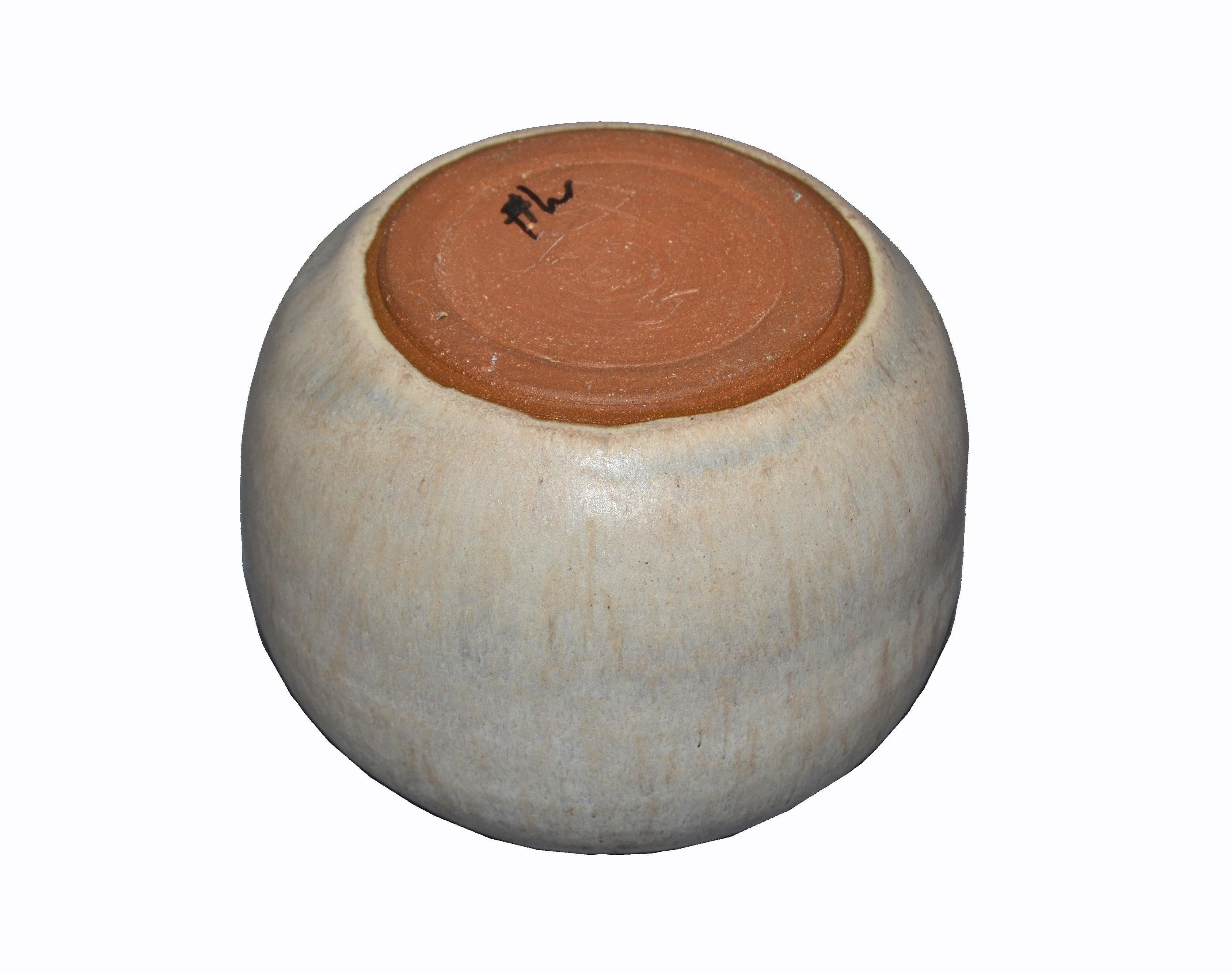 W. Young Mid-Century Modern Beige & Brown Pottery Earthenware Round Vase, Vessel 2