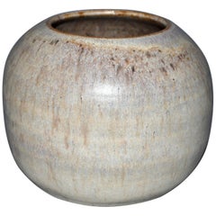 W. Young Mid-Century Modern Beige 
Brown Pottery Earthenware Round Vase, Vessel