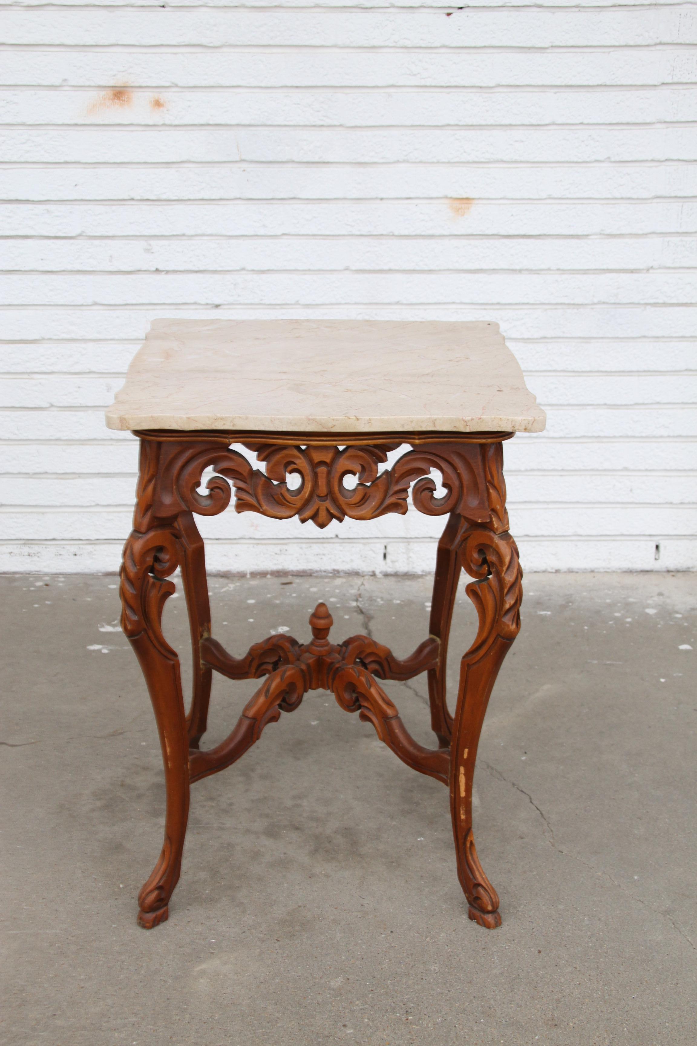 W & Z Rococo Style Marble Entry or Side Table In Good Condition For Sale In Pasadena, TX