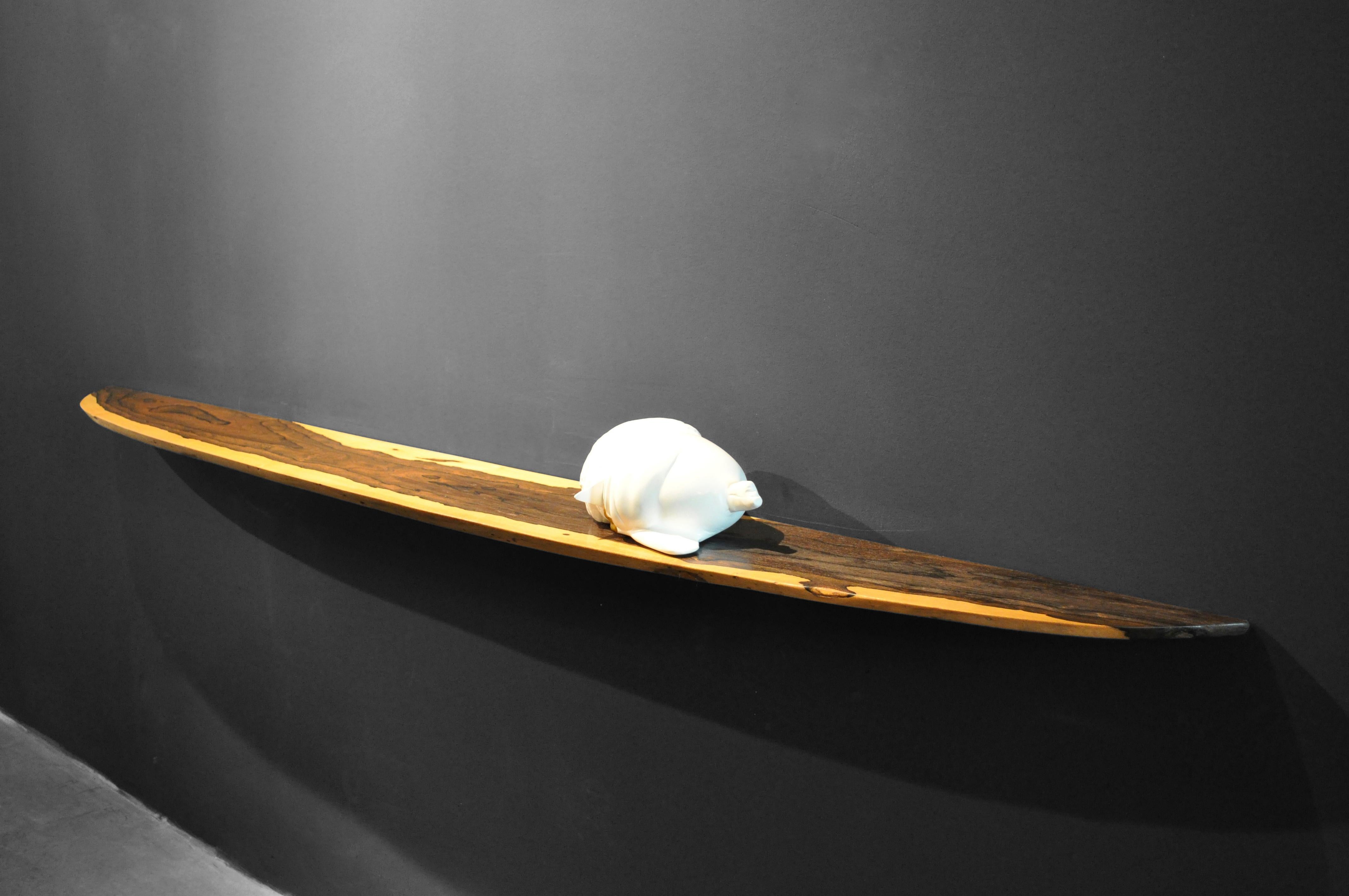 W0099 Wall Hanging Shelf in Zirikote Wood by Jörg Pietschmann
Dimensions: D 23 x W 190 x H 3 cm.
Materials: Zirikote wood.

In Pietschmann’s sculptures, trees that for centuries were part of a landscape and founded in primordial forces tell stories