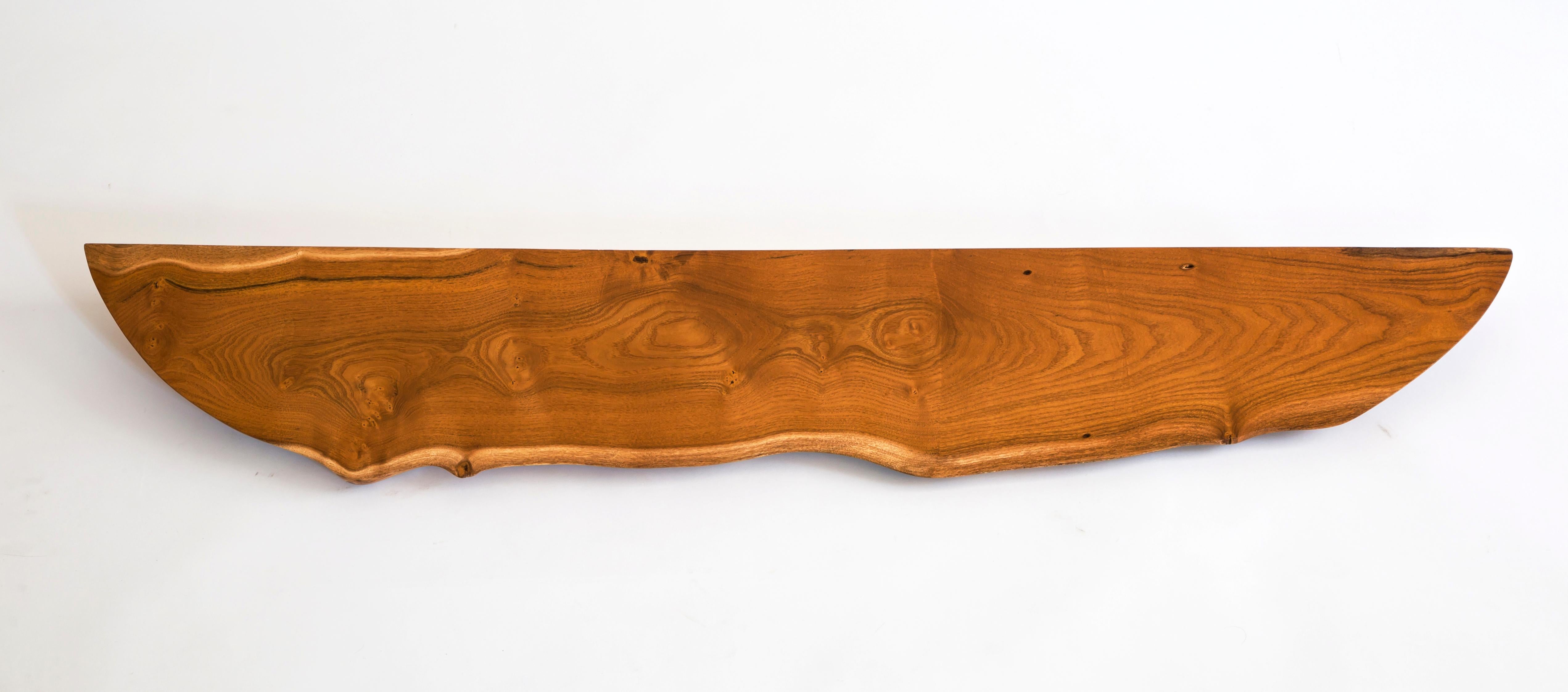 W0118 Wall Hanging Shelf in Mulberry Wood by Jörg Pietschmann
Dimensions: D 28 x W 100 x H 2,5 cm.
Materials: Mulberry wood.

All wall shelves include steel pin holders for discreet mounting. Please contact us.

In Pietschmann’s sculptures, trees
