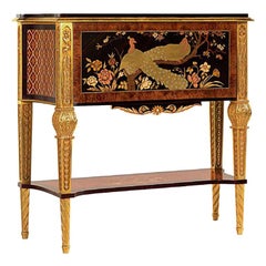 W015 Italian Secretaire in Wood & Inlay w/ Hand Carved Legs in Gold by Zanaboni