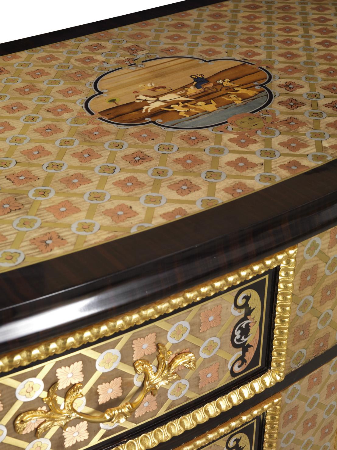 Art Deco W020 Sideboard in Brass Gold Finish with Ebony Veneer & Inlaid Metal by Zanaboni For Sale