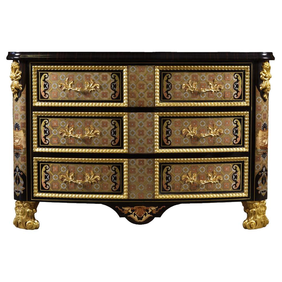 W020 Sideboard in Brass Gold Finish with Ebony Veneer & Inlaid Metal by Zanaboni For Sale