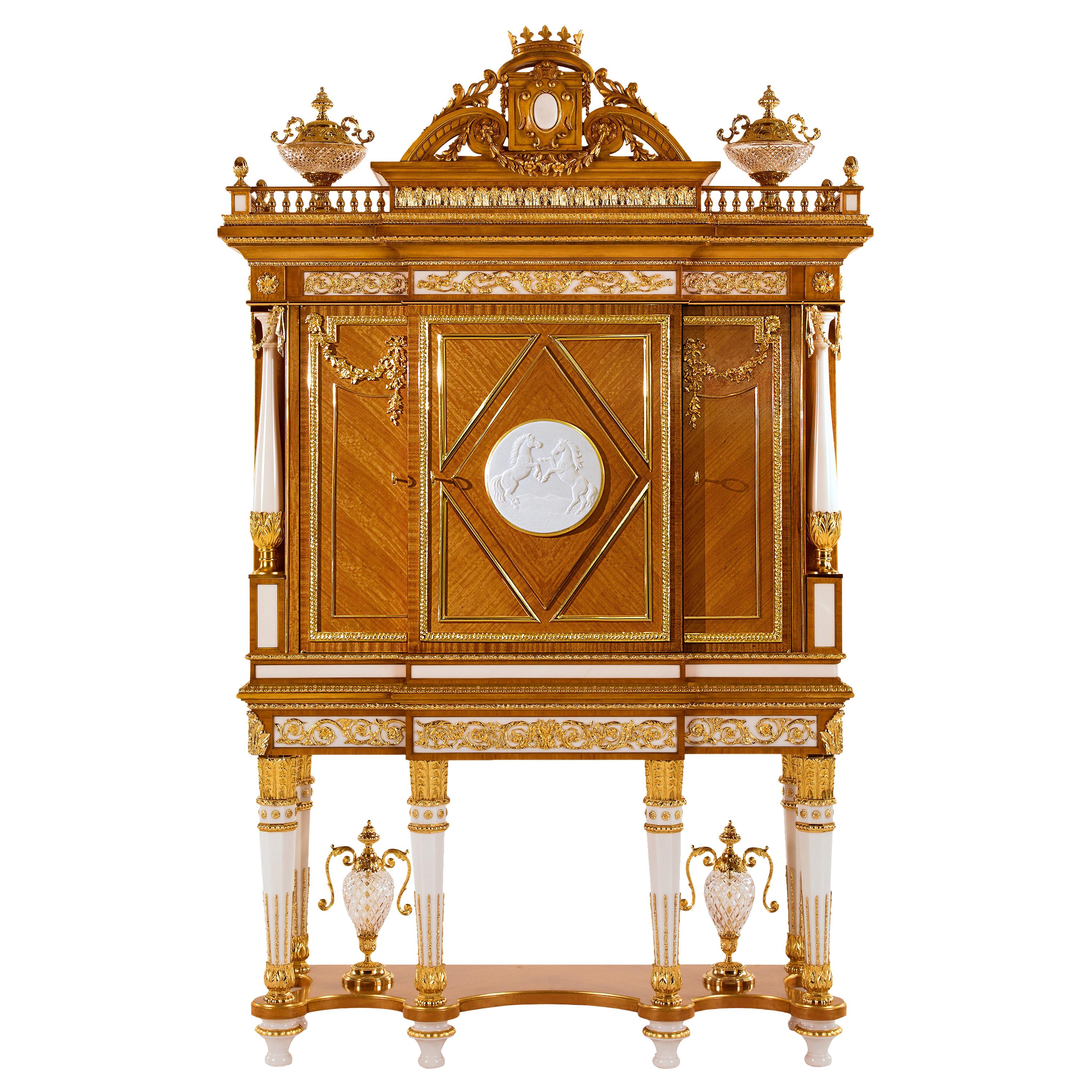 W029 Cabinet, Citronnier Wood & Marble with Gilt Bronze & Gold, Zanaboni
