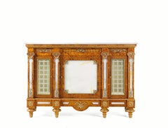 W031 Credenza italiana in Wood con piano in onice bianco e vetro inciso, Zanaboni