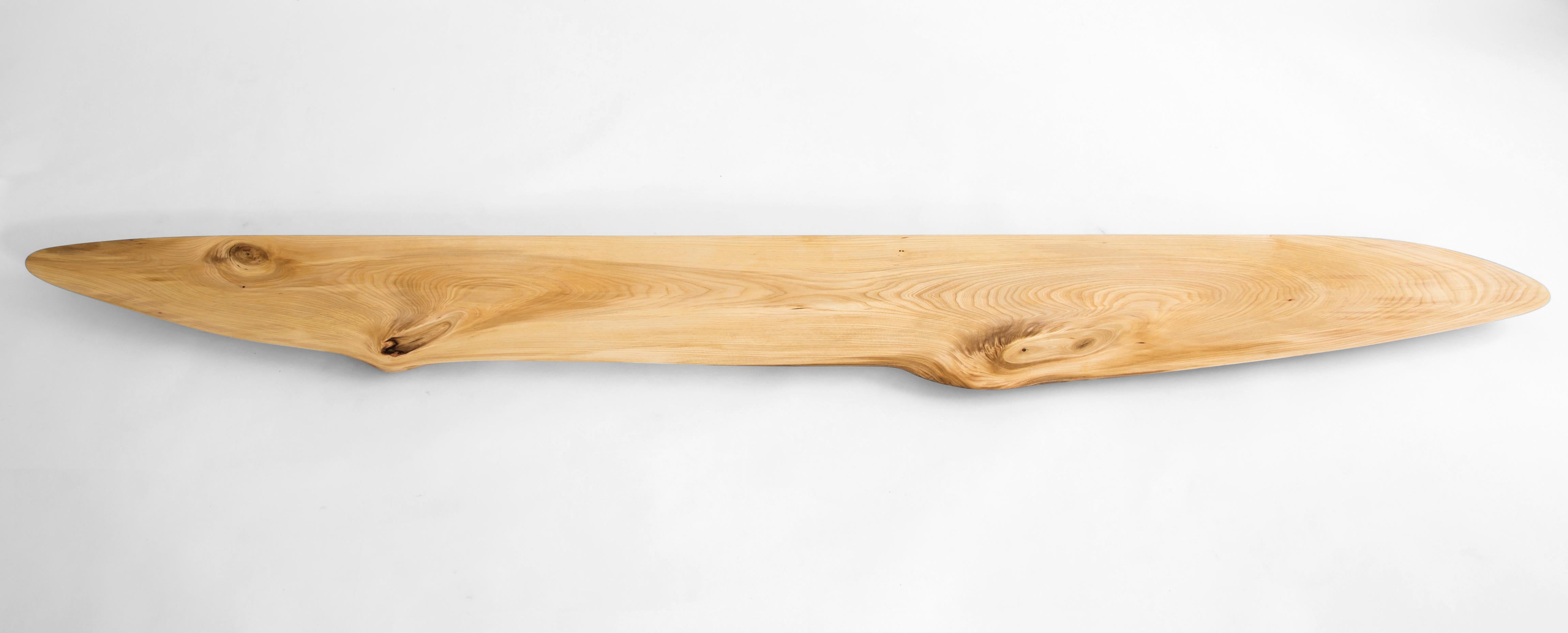 W1013 Wall Hanging Shelf in Wych Elm Wood by Jörg Pietschmann
Dimensions: D 28 x W 255 x H 4 cm.
Materials: Elm wood.

In Pietschmann’s sculptures, trees that for centuries were part of a landscape and founded in primordial forces tell stories