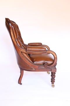W1V Mahogany & carved  leather Library Chair