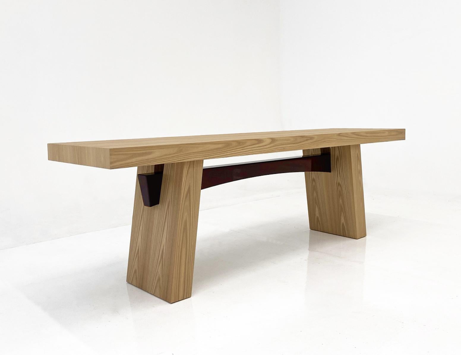 Italian WA 240 Matt Elm And Glossy Oxblood Beam Rectangular Console by Casa Casati For Sale