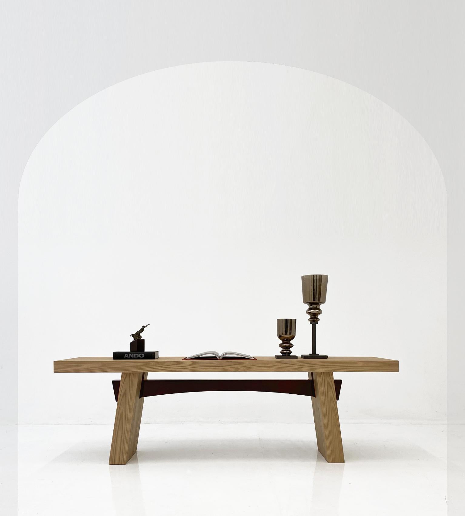 WA 240 Matt Elm And Glossy Oxblood Beam Rectangular Console by Casa Casati In New Condition For Sale In Geneve, CH