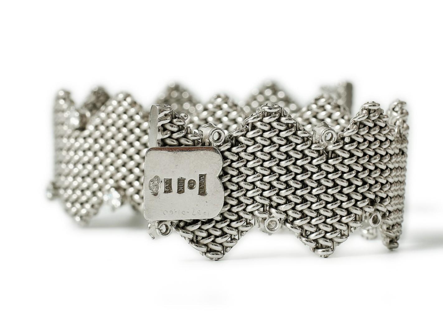 Women's or Men's W.A. Bolin 1960s 18k white gold and diamond ‘zig-zag / chevron’ bracelet. For Sale