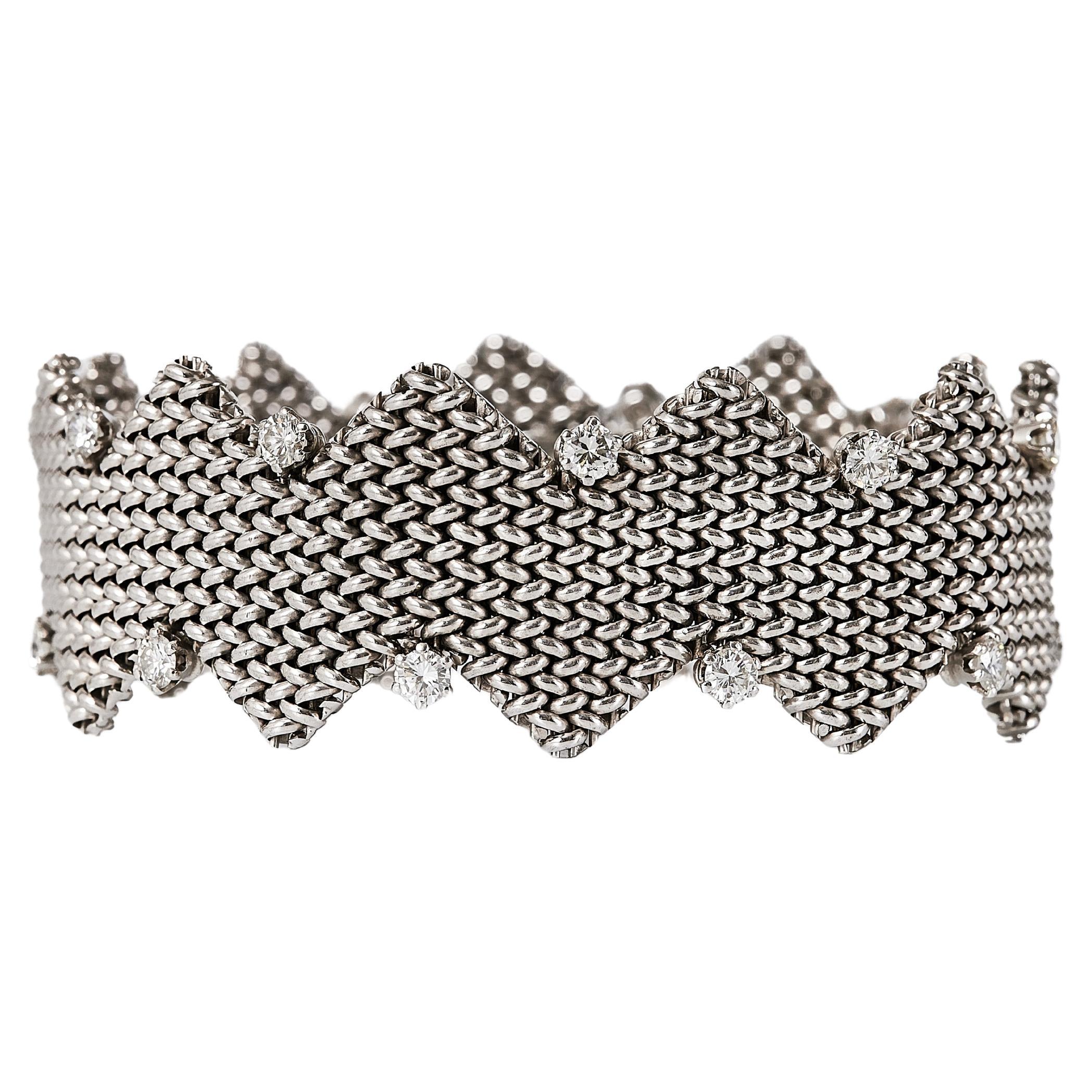 W.A. Pulsera Bolin 1960 de oro blanco de 18 quilates y diamantes 'zig-zag / chevron'. en venta