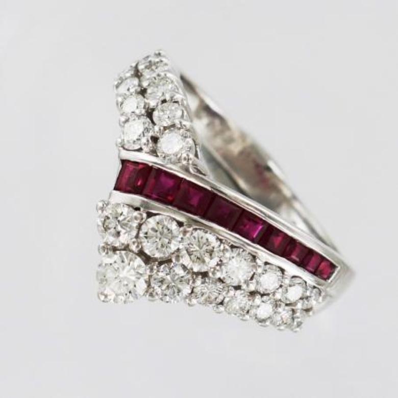 Women's W.A. Bolin ruby and diamond white gold ring For Sale
