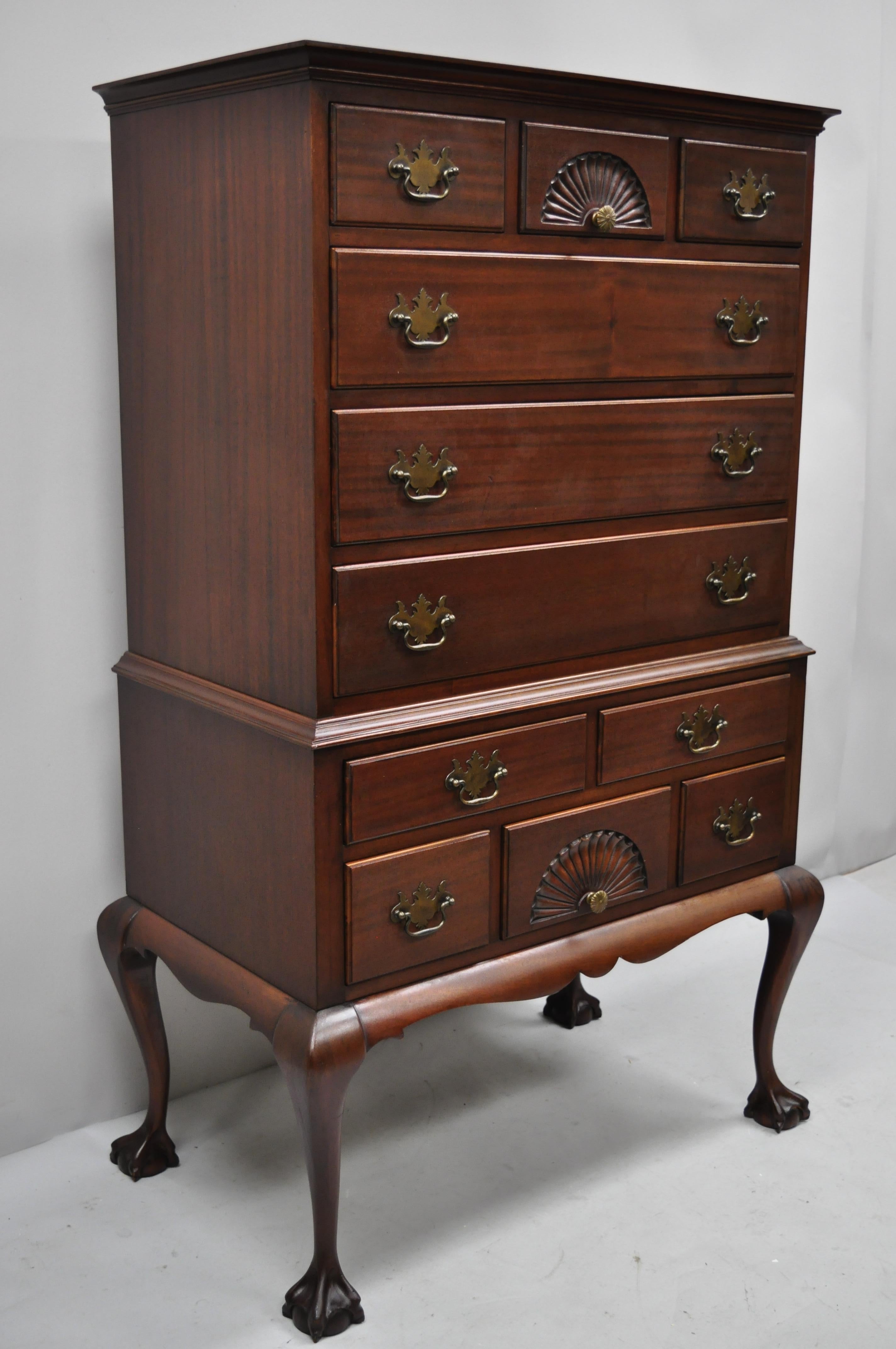 W.A. Hathaway Mahogany Ball & Claw Chippendale Style Highboy Tall Chest Dresser 2