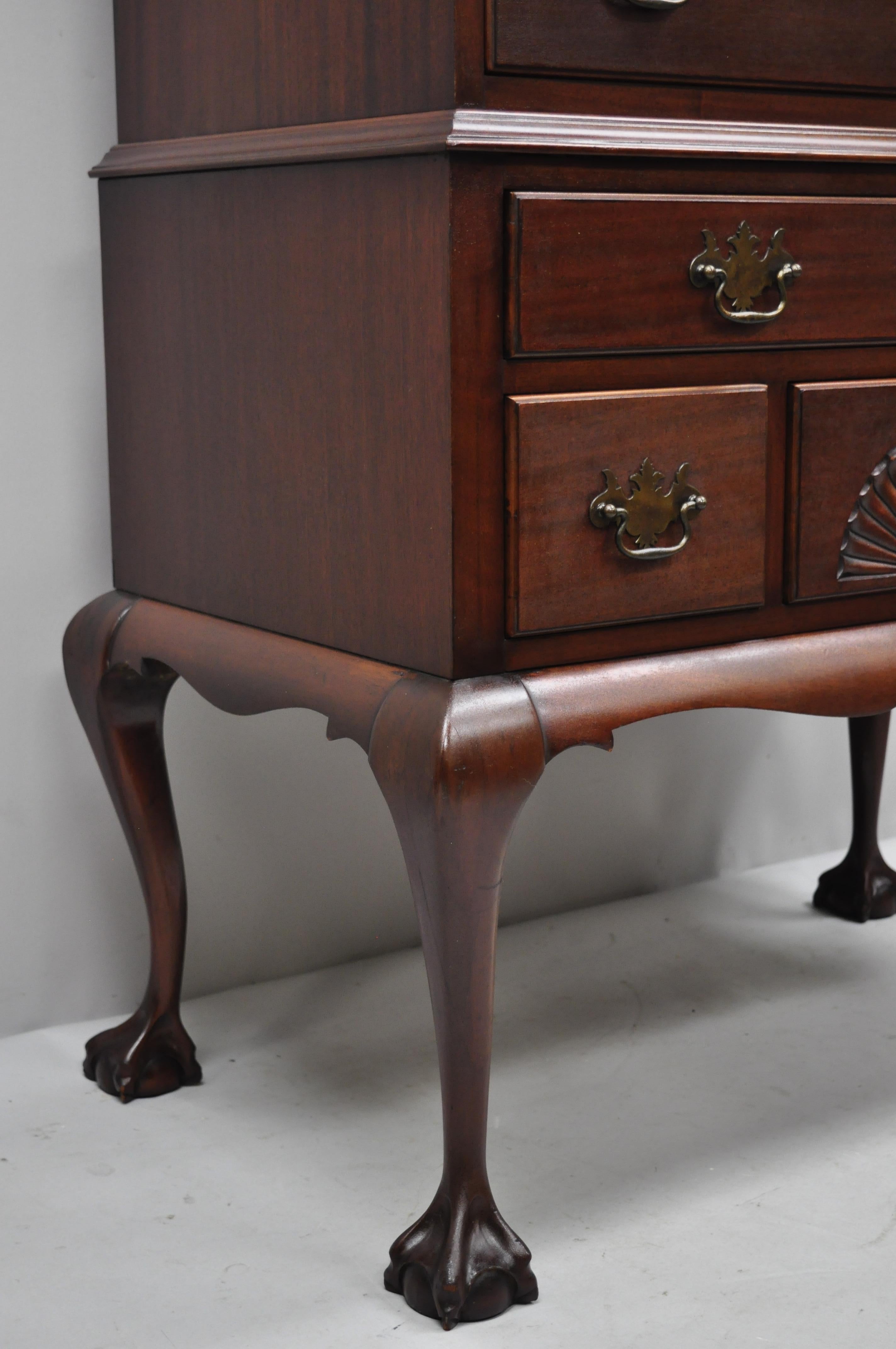 W.A. Hathaway Mahogany Ball & Claw Chippendale Style Highboy Tall Chest Dresser In Good Condition In Philadelphia, PA