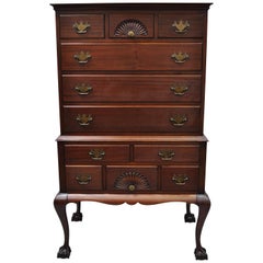 Antique W.A. Hathaway Mahogany Ball & Claw Chippendale Style Highboy Tall Chest Dresser