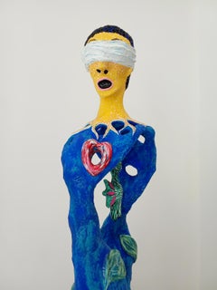 Résistance Wabé Contemporary art sculpture blue papier mâché colourful art pop