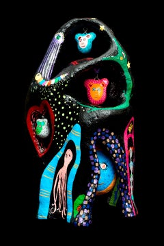 The bears' cave Wabé Contemporary art sculpture animal papier mâché colourful