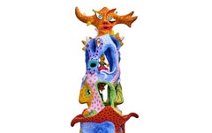The thug from Sologne Wabé Contemporary art sculpture colour totem papier mâché