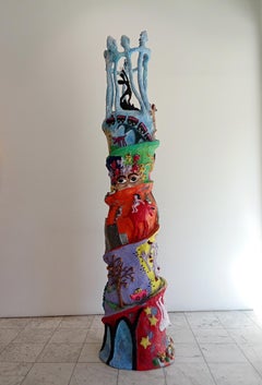 The tower Wabé Contemporary art sculpture papier mâché colourful big sized fun
