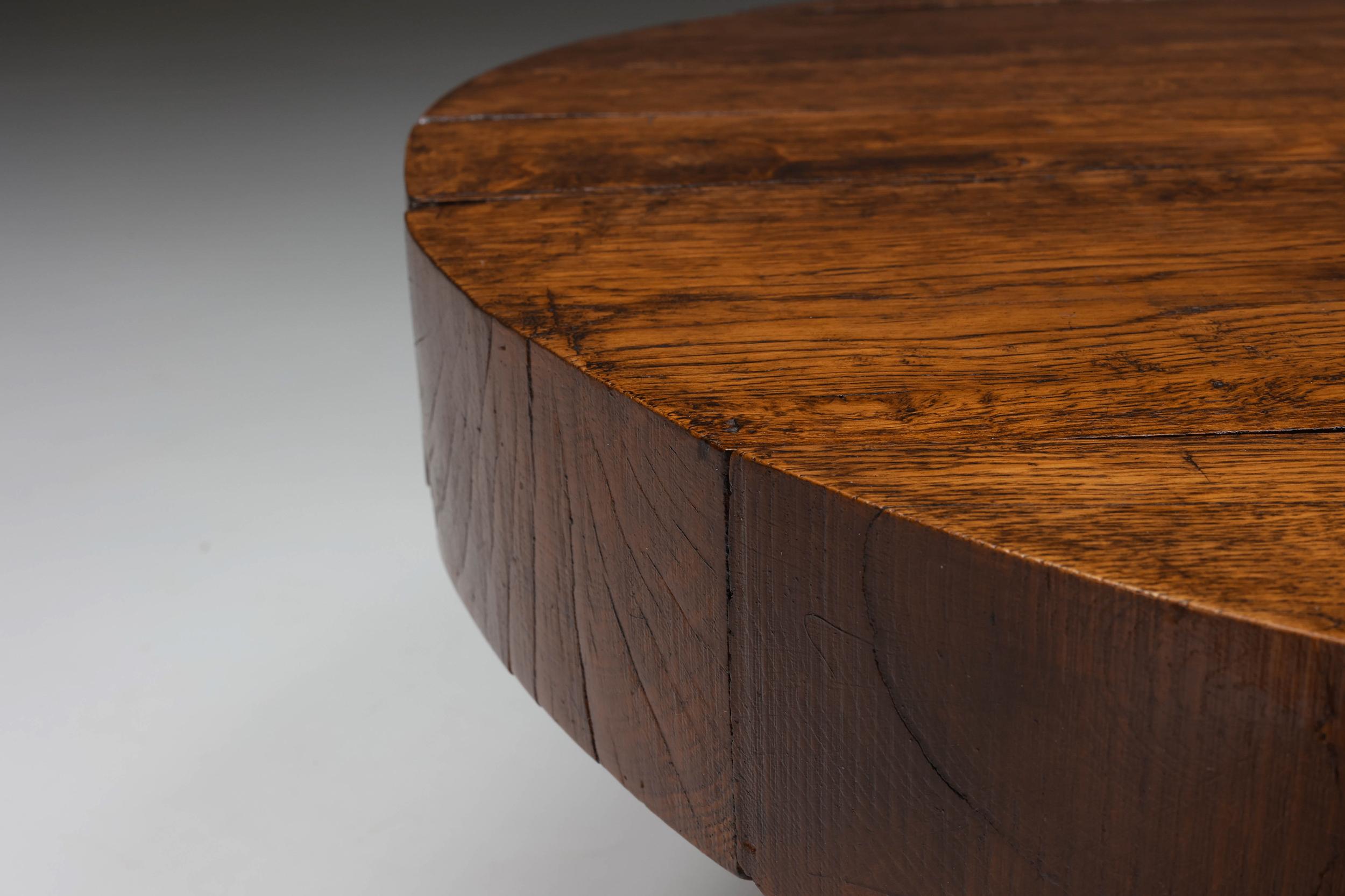 Wab-Sabi Wooden Round Coffee Table, Mid-Century Modern, Rustic, 1950's In Fair Condition In Antwerp, BE