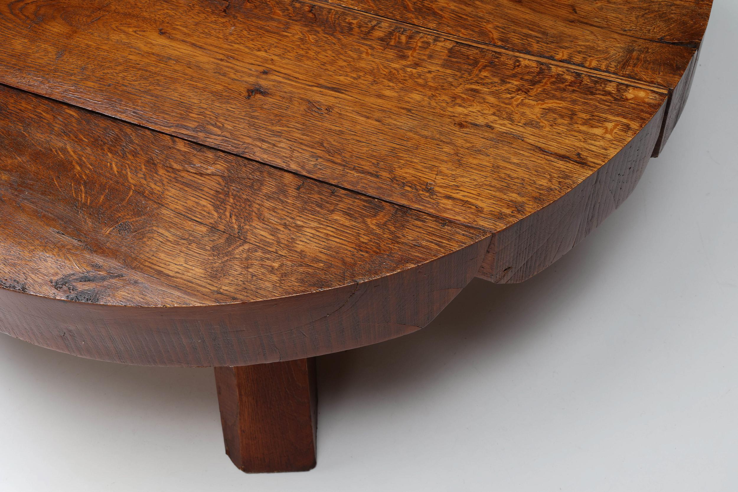 Wab-Sabi Wooden Round Coffee Table, Mid-Century Modern, Rustic, 1950's 1